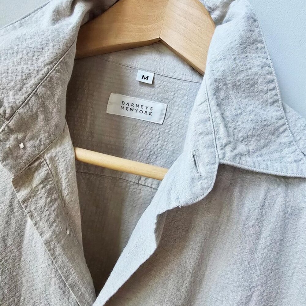 Vintage 90s Barney's NY Oversized Textured Cotton Seersucker Shirt in Size M
